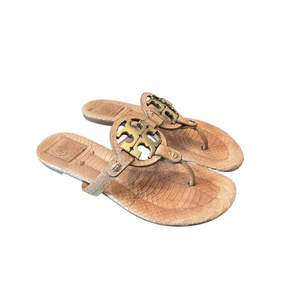 Tory Burch Gold Metal Snakeskin Miller Sandals - Picture 1 of 8